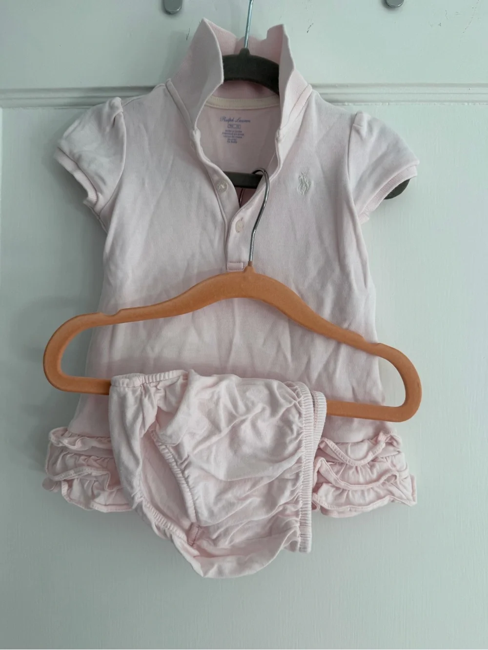 Ralph Lauren Baby Girls' Light Pink Polo Dress Top Set, 9MO